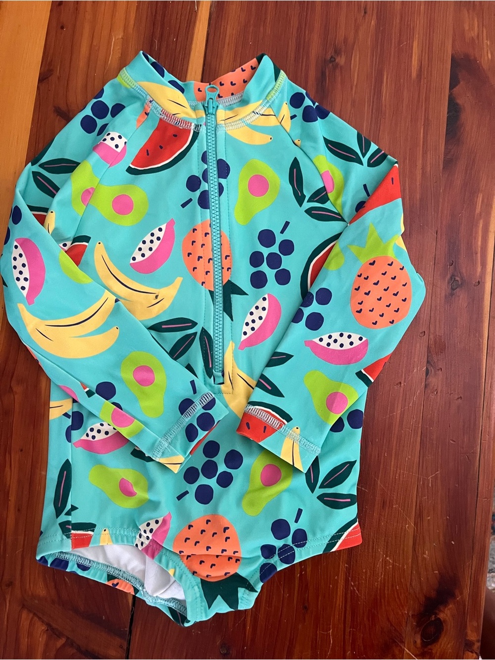 Hanna Andersson Teal Fruit Print Long-Sleeve Rash Guard